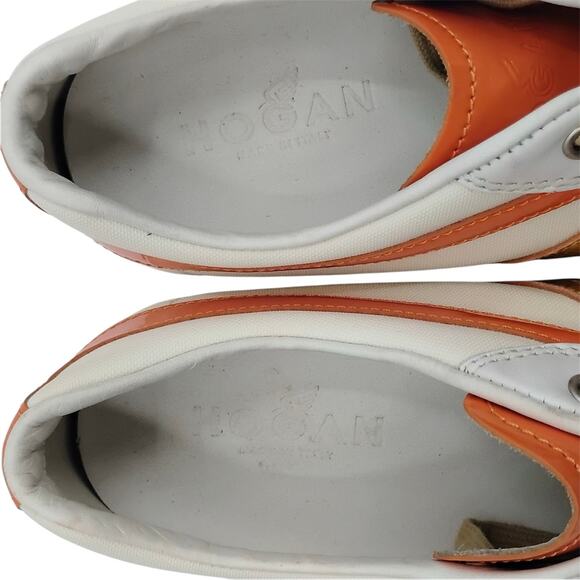 Hogan Womens Size 10 Logo Sneakers Trainers Orange Gold Tan Patent Leather Suede - Picture 9 of 11